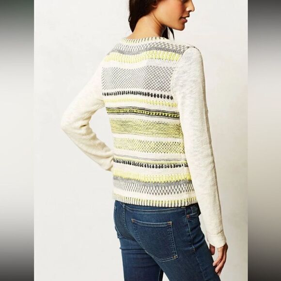 Anthropologie Moth Chaux Yellow Grey Knit Open Cardigan Size Small - Picture 4 of 6